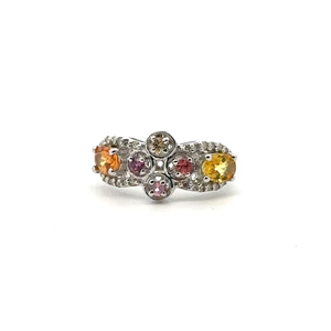 Stylish Trendy Custom Designed 925 <b>Sterling</b> <b>Silver</b> Multi-Gemstone <b>Ring</b> <b>Set</b> Rhodium Plated Prong Setting Fine Wholesale Jewelry - Product Image 1