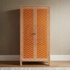 Gabinete de Almacenamiento Rectangular de Alta Gama, Hecho a Mano, Ecológico, Ligero, con Incrustaciones de Hueso Naranja, Diseño Impermeable, Patrón Chevron, Moderno - Product Image 1