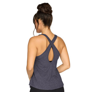 Camiseta sin mangas para mujer, color blanco, algodón suave, chaleco deportivo, espalda cruzada, top de entrenamiento, impresión de logotipo personalizado, top de fitness - Product Image 2