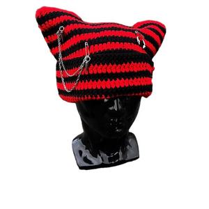 Unisex Grunges for <b>Cat</b> Ears Beanie Hat Alternative Punk Accessories for Outdoor Party Travel Casual Wear Stylish Character - Product Image 6
