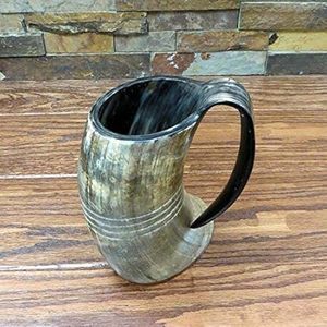 Jarra de Cuerno Grabada con el Martillo de Thor Mjolnir, Taza Tallada de Mitología Nórdica - Product Image 4