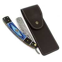 Rasoir droit professionnel vintage en acier Damas pour homme, lame droite, approuvé par les barbiers, en acier inoxydable