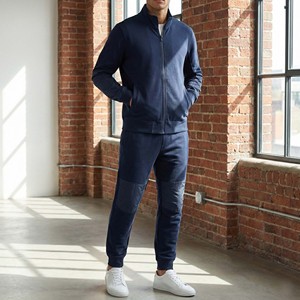 Conjunto Deportivo Personalizado para Hombre, Azul Medianoche, Algodón Grueso Ripstop, Lavado Ácido, Parches Sólidos, Diseño de Rodilla Articulada, Estilo Utilitario - Product Image 3