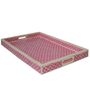 Handcrafted Bone Inlay Tray with Traditional Arabic Motifs New Design Single Tier Tableware Custom Sizes & Colors Available - Product Image 1