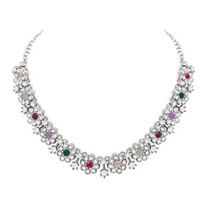 Austrian Stone Colorstone Necklace Set Floral <b>Wedding</b> and Party Wear Silver Plated Alloy Jewelry for Anniversary <b>Gift</b> Her - Product Image 4