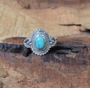 แหวนเงินแท้พลอยเทอร์ควอยส์925แข็งทรงวงรีตัดด้วยมือทำด้วยมือสเตอร์ลิงเครื่องประดับของขวัญแต่งงาน - Product Image 4