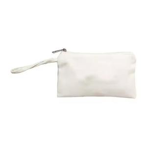 Trousse de maquillage en toile de coton vierge avec sac de rangement pour cosmétiques à fermeture éclair pochette cosmétique blanche - Product Image 1