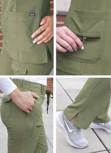 Ensembles de gommage en tissu ultra doux Médecin Infirmière Hôpital Médical Joggers chirurgicaux Top à col en V Logo personnalisé Vente en gros Uniformes en coton - Product Image 6