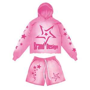 Conjunto de Sudadera con Capucha y Pantalones Cortos de Tallas Grandes con Lavado Ácido, Ropa de Verano 100% Algodón, Estilo Urbano, Cómodo y Elegante - Product Image 3