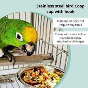 Taza de gallinero de acero inoxidable portátil de alta calidad con soporte de gancho comedero de jaula de pájaros cuenco de agua para gorriones y loros - Product Image 2