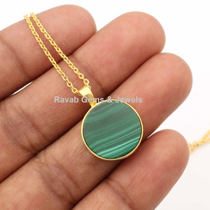 Meilleure vente pièce de malachite naturelle pierre précieuse en argent sterling 925 plaqué or 18 carats chaîne de 18 pouces cadeau de mariage de superposition délicate - Product Image 4