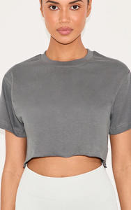 Nueva llegada de logotipo personalizado algodón carbón de gran tamaño Crop camiseta suave ligero Fitness gimnasio entrenamiento Sexy Crop Top para mujeres - Product Image 4