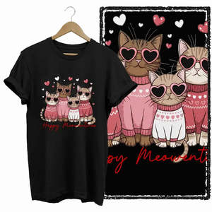 T-shirt 100 % coton pour femme, motif Famille Chats, lettres décoratives, respirant et sexy, motif 3D, coupe ajustée, longueur courte - Product Image 1