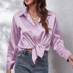 Camiseta sin mangas de manga larga informal para mujer de primavera y verano, cuello vuelto, botón, sólido, Vintage, ecológico - Product Image 6