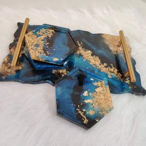 Bandeja de servicio de epoxi de resina hecha a mano, artículos esenciales de cocina únicos para el hogar, restaurante, Hotel, servicio decorativo Tra - Product Image 1