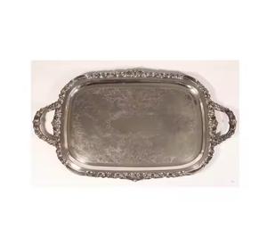 Plateau de service en aluminium coulé à bordure solide disponible au prix le plus bas avec des boissons de qualité luxueuse et un serveur de collations à vendre - Product Image 4