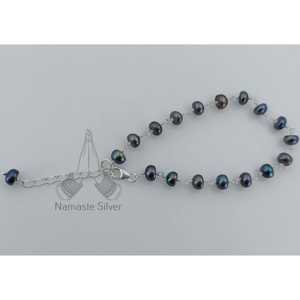 Joyería Boho Hecha a Mano para Niñas y Mujeres, Pulsera de Plata de Ley con Cuentas de Perlas Negras para Bodas, Navidad, Aniversarios, San Valentín - Product Image 3