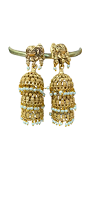 Boucles d'oreilles Jhumka en couches à motif éléphant de qualité supérieure pour femmes parfaites pour les festivals, les mariages, les vêtements de temple, le style inspiré du patrimoine - Product Image 2