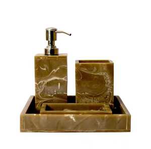 Juego de Baño Moderno de Cinco Piezas de Resina, Redondo, Ecológico e Impermeable, con Dispensador de Jabón, Portacepillos de Dientes y Bandeja - Product Image 1
