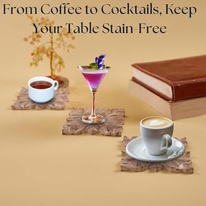 Posavasos de nogal con corte láser cuadrado elegante, posavasos de madera para bebidas, para fiestas, bodas, restaurantes y hoteles - Product Image 4