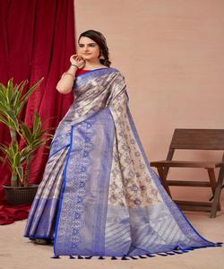 Saree en coton exquis pour mariée avec tissage Zari et embellissements de perles pour les mariages. - Product Image 5