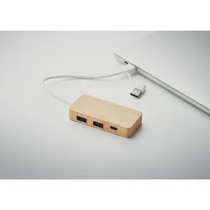 HUBBAM Bamboo 3-<b>Port</b> USB <b>Hub</b> Eco-Friendly Promotional Gadgets - Product Image 2
