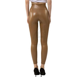 Leggings en cuir à taille élastique pour femmes, service OEM à faible MOQ, leggings en cuir de haute qualité, vêtements de fitness à prix avantageux - Product Image 2