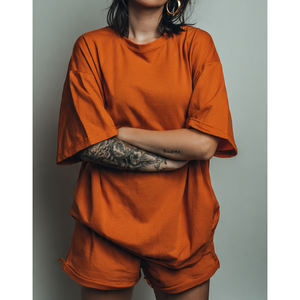 Oversize Gym T Shirt Women Loose Fit Shorts Set Ladies 100% Cotton Polyester Drop Shoulder Tee Shirt Women's - Product Image 6