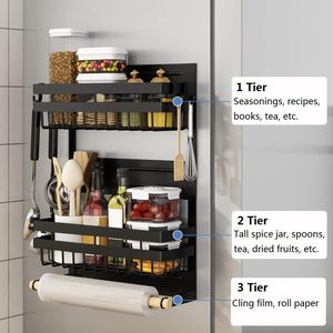 Portaspezie per frigo a 3 livelli magnetico per condimenti Organizer per condimenti da cucina scaffale laterale per frigorifero con porta asciugamani di carta - Product Image 6