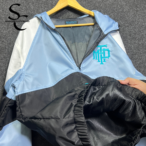 Custom Hooded Windbreaker <b>Jacket</b> 100% Nylon Fabric <b>Waterproof</b> High Street Style with Real Fabric Panels and Inner Mesh - Product Image 3
