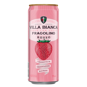 Cidre à base de pomme douce Fragolino Rosso Villa Bianca 7,5% d'alcool, boisson rouge transparente en canette 0,33L - Product Image 1