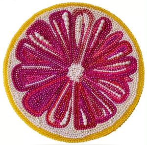 Ensemble de tapis de table à manger ronds en perles argentées et dorées de 14 pouces fait à la main séchage verre ardoise avec motif ovale - Product Image 3