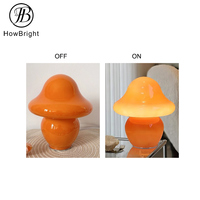 Lampe de chevet de bureau en forme de champignon LED à 3 températures de couleur réglables, style macaron, verre orange, pour chambre à coucher
