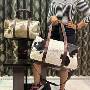 Bolsa de equipaje de viaje de piel de vaca Hairon, bolsa de viaje de cuero Vintage para acampar y senderismo, bolsa de fin de semana hecha a mano para hombres y mujeres - Product Image 6