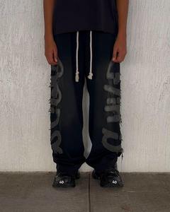 Sudaderas de algodón 100% de peso pesado personalizadas, pantalones de pierna ancha apilados sueltos para correr de alta calidad, pantalones de chándal de hombre acampanados con cordón Vintage - Product Image 5