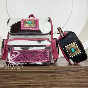 Nuevo conjunto a juego de dos piezas elegante de moda para mujer, bolsa de pañales de cuero de vaca mecanizada a mano, mochila con neceseres cosméticos - Product Image 1