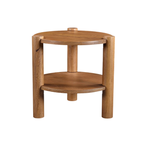 Table d'appoint ronde moderne en bois de manguier massif avec étagère de rangement ouverte, mobilier de salon à prix avantageux - Product Image 1