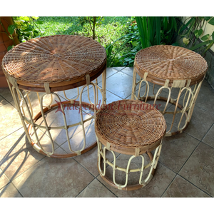Wholesale Traditional 3-Piece Natural Rattan <b>Console</b> <b>Table</b> Set for Garden Home Living Room or Outdoor for Hotels - Product Image 2