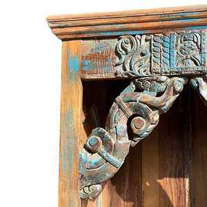 Carved <b>Rustic</b> Scrollwork Arch Bookcase <b>Cabinet</b> Traditional Style Foldable Bookshelf for Home Office & Living Room Furniture - Product Image 5