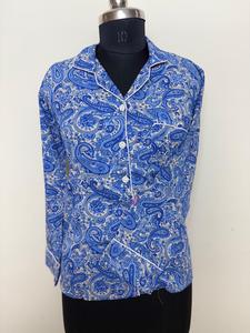Womens Blue Paisley Print Cotton Shirt Casual Button Down Shirt Blue & <b>White</b> Paisley - Product Image 6