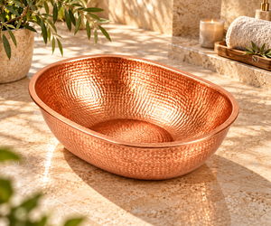 Bassin ovale en cuivre martelé NJ avec poignées annulaires pour pédicure et spa des pieds en salon - Product Image 6