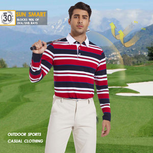 Plus Size 100% Cotton Polo <b>T</b> <b>Shirts</b> <b>Long</b> <b>Sleeve</b> <b>Striped</b> Quick Dry Casual Collared Golf Polo <b>Shirts</b> for Men - Product Image 6