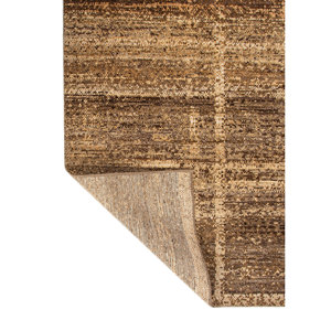Manifest Beige <b>Brown</b> Hand Knotted <b>Wool</b> Rug Striped Pattern AKWL-2018 Viscose for Home Hallway Entryway Rectangle Boho Tabriz Rug - Product Image 5