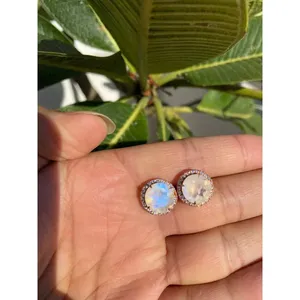 925 Silver Natural Moonstone <b>Stud</b> <b>Earrings</b> Gold Trendy Bezel Setting Inlaid Rose Gold Amethyst Quartz Diamond for Engagement - Product Image 2