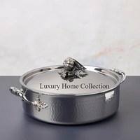 Réchauffeur d'aliments et de casseroles en métal Ruffoni de la plupart des modèles modernes et raffinés de luxe en acier inoxydable poli brillant avec laiton coulé