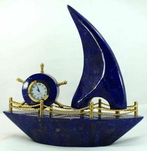 Best Selling Top Quality Lapis Lazuli Boat Model, Hand Made Lapis Lazuli <b>Clock</b> Boat Showpiece - Product Image 3