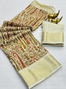 Sari en tissu jacquard doux et brillant avec bordure jacquard, pour femme, fabriqué en Inde, en stock - Product Image 2