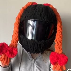 Chapeau de sport automne-hiver fait main en fil de coton laitier 100% avec design casque de ski Panda, style personnage tendance, pour hommes et femmes, pêche - Product Image 4