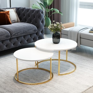 Juego de Sala de Estar Moderno de 2 Piezas, Móvil, Duradero y Portátil, con Mesa de Centro y Mesa Auxiliar, Fácil de Armar y Limpiar, de Aglomerado y Metal - Product Image 2
