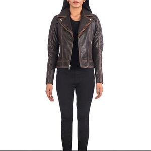 Chaqueta de Motocicleta de Cuero Ecológica, Transpirable y Resistente al Viento para Mujer, Nueva Llegada, Servicio OEM Personalizado, Acabado Liso Teñido - Product Image 1